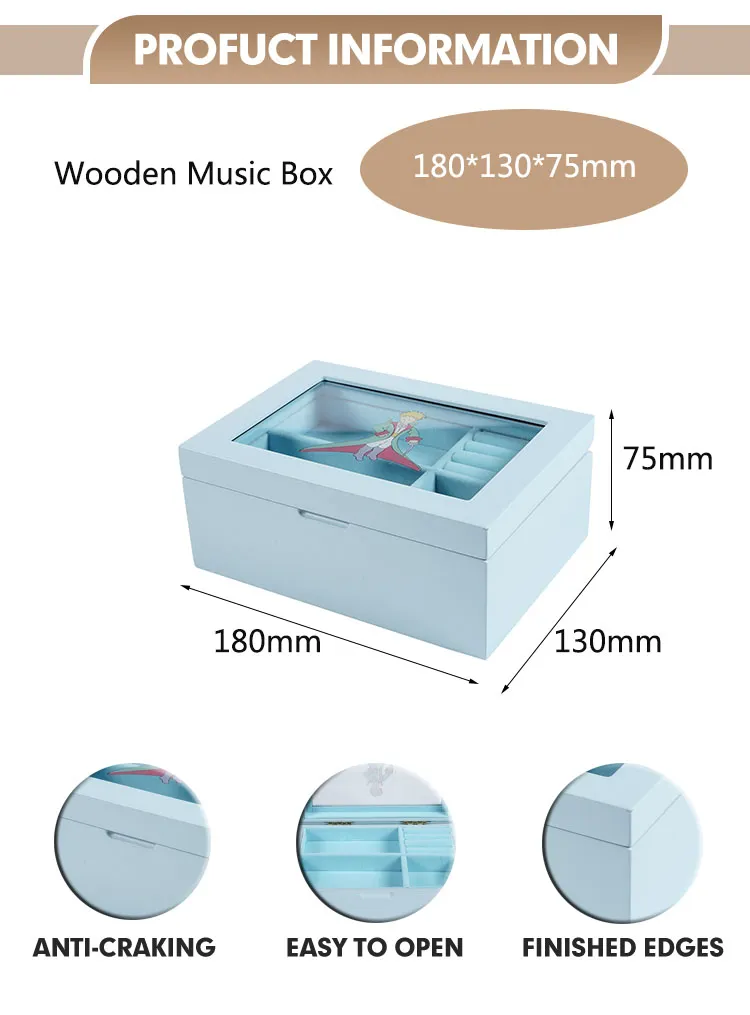 Wholesale Wooden Christmas Hand Crank Musical Box Jewelry Box with Custom Logo for Accessories