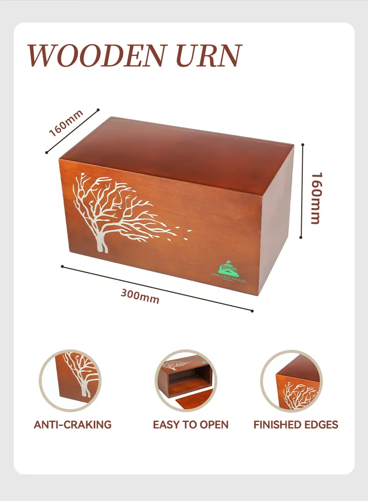 Wooden Urn Solid Wood Handcrafted Cremation Ashes Classic Design Adult Size Durable Memorial Secure Closure Timeless Tribute Premium Craftsmanship Eco Friendly