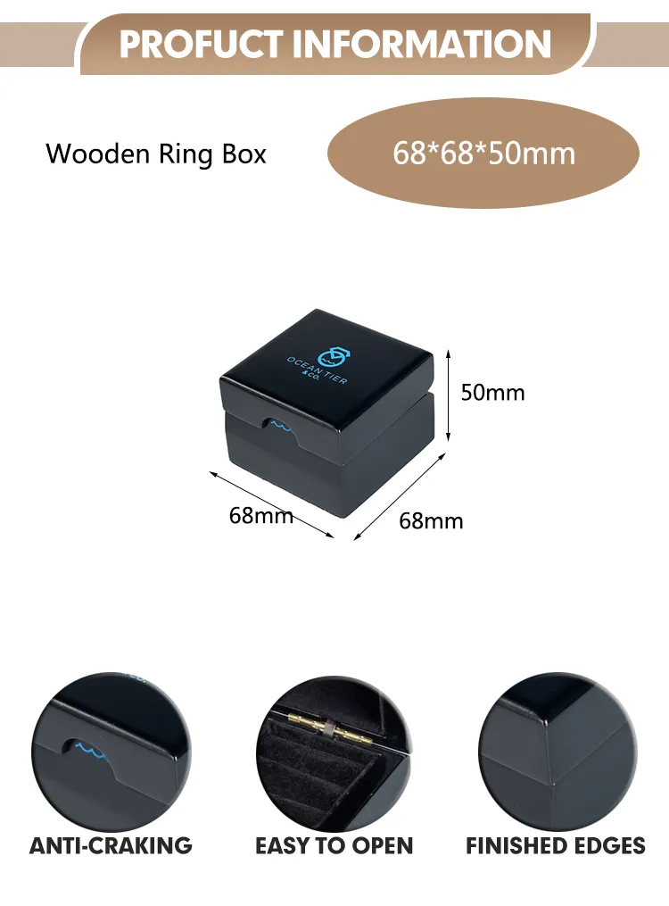 Elegant Custom Logo Wooden Ring Box for Weddings