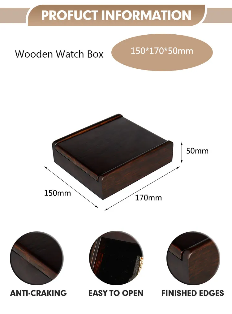 Customizable Black Wooden Watch Display Box for Gifts