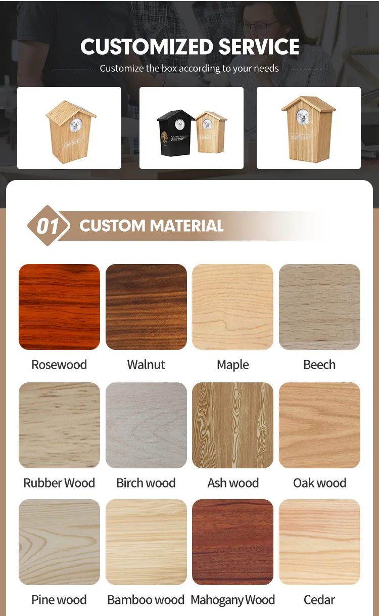 Customized Handmade Luxury Modern Design Square Bamboo Wooden Eco-Friendly Airtight Memorial Keepsake Personalized Dogs Cats Pet