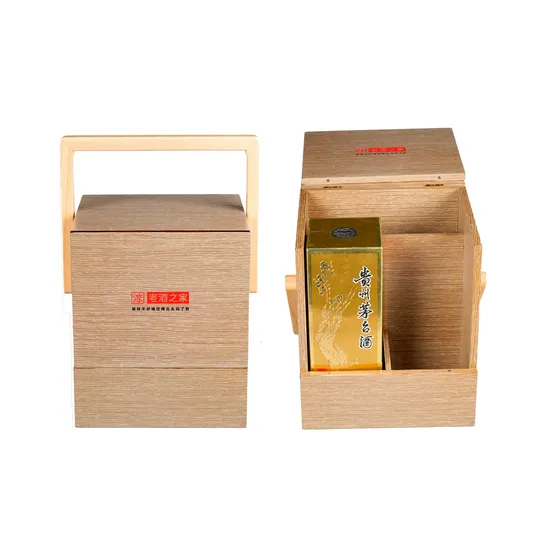 Custom Logo Printing Solid Brand Liquid Wooden Box Spanish Cedar Wine Bottle Packaging Gift Case with Handle