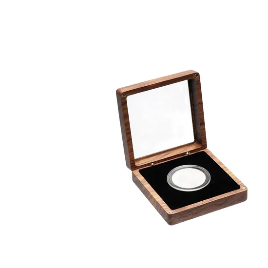 High Quality Custom Zhihe Wood 100% Walnut Solid Wood Rectangle Single Coin Gift Display Recyclable Wooden Box