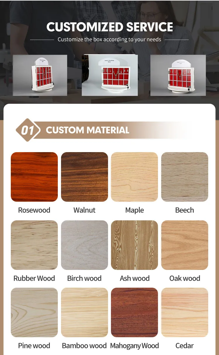 Custom Rotatable Acrylic Cover Wooden Jewelry Box Double-Sided Jewelry Display Stand Cosmetic Makeup Sticker Beauty Magnet Tube Toy Perfume