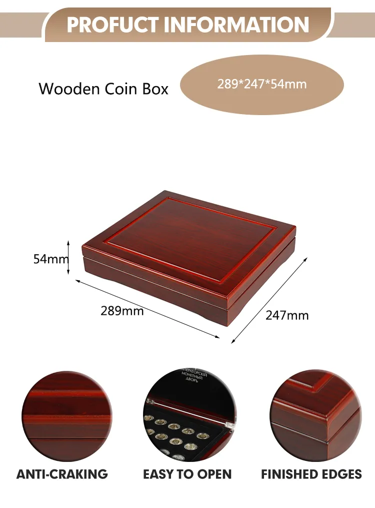 Vintage Design Style Luxury Wooden Gold Silver Coin Collection Gift Box with Movable Tray