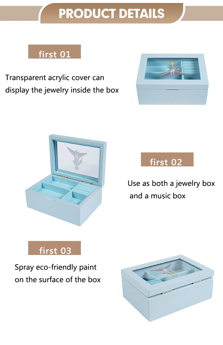 Wholesale Wooden Christmas Hand Crank Musical Box Jewelry Box with Custom Logo for Accessories