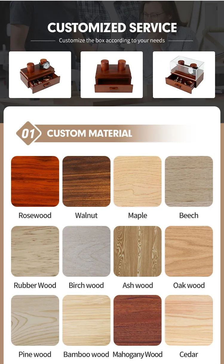 Wholesale Brown Wooden Jewelry Organizer Storage Luxury Gift Box Custom Packaging Watch Box