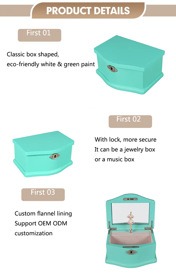 Factory Wholesale White Wooden Jewelry Music Box Luxury Custom Wind up Music Box