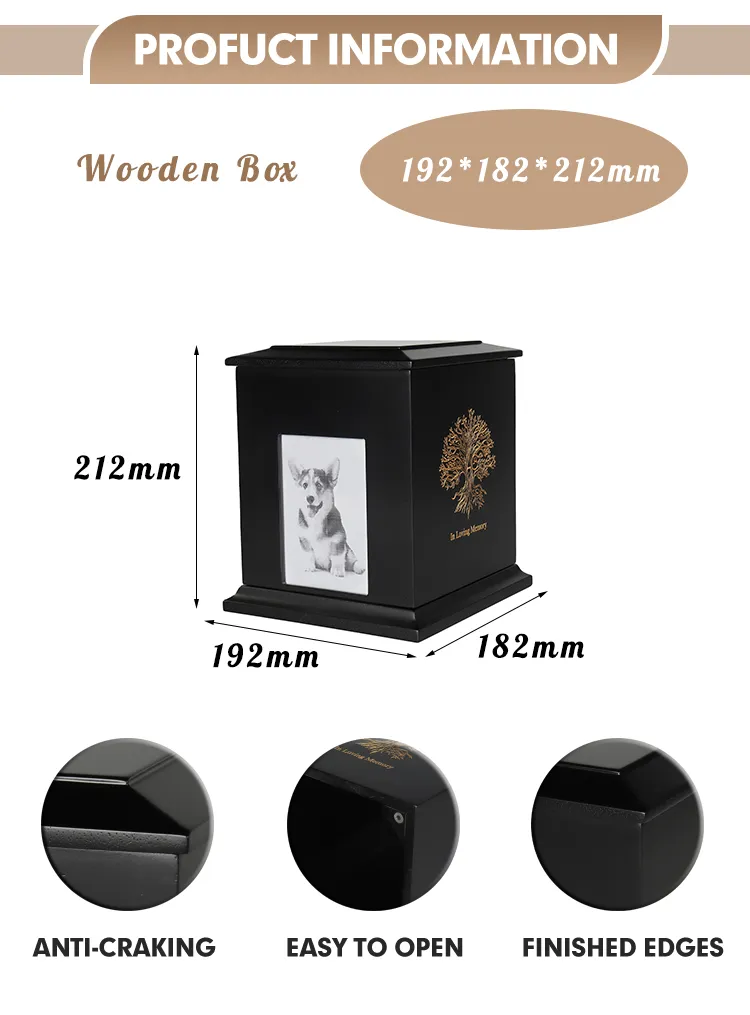 Wholesale Suministros Funerarios Wooden Pet Urn with Picture Frame Urn Pet Coffin Dog Cat Funeral Supplies Pet Memorial Box
