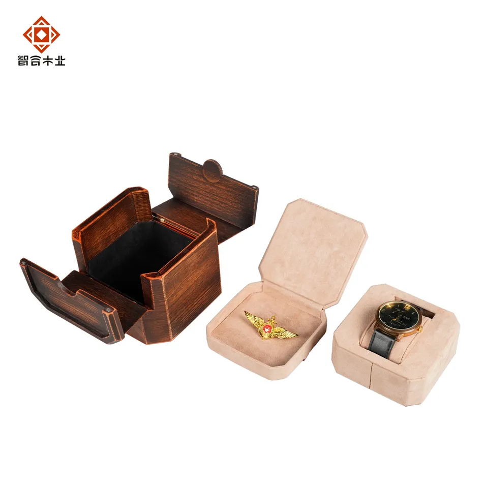 Wholesale Factorary Price Retro Handmade Custom Laser Logo Solid Wood Single Watch Packaging Antique Wooden Watch Box Gift