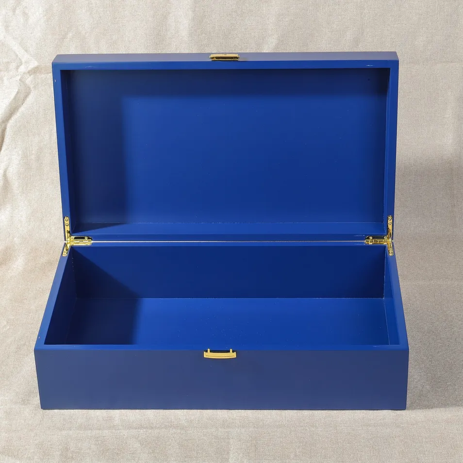 New Listing Customizable Matt Blue Wooden Large Capacity Gift Packaging Storage Wooden Box Made of MDF