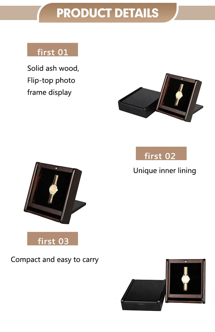 Customizable Black Wooden Watch Display Box for Gifts