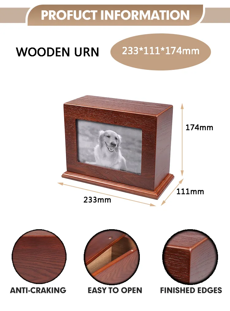 Factory Outlet Hi-Q Low Price Wooden Pet Ashes Box Cremation Urns Funeral Supply Memorial Box with Photo Frame for Cat or Dog
