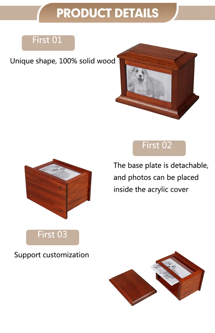 Elegant Custom Mahogany Pet Cremation Urn with Personalized Photo Frame
