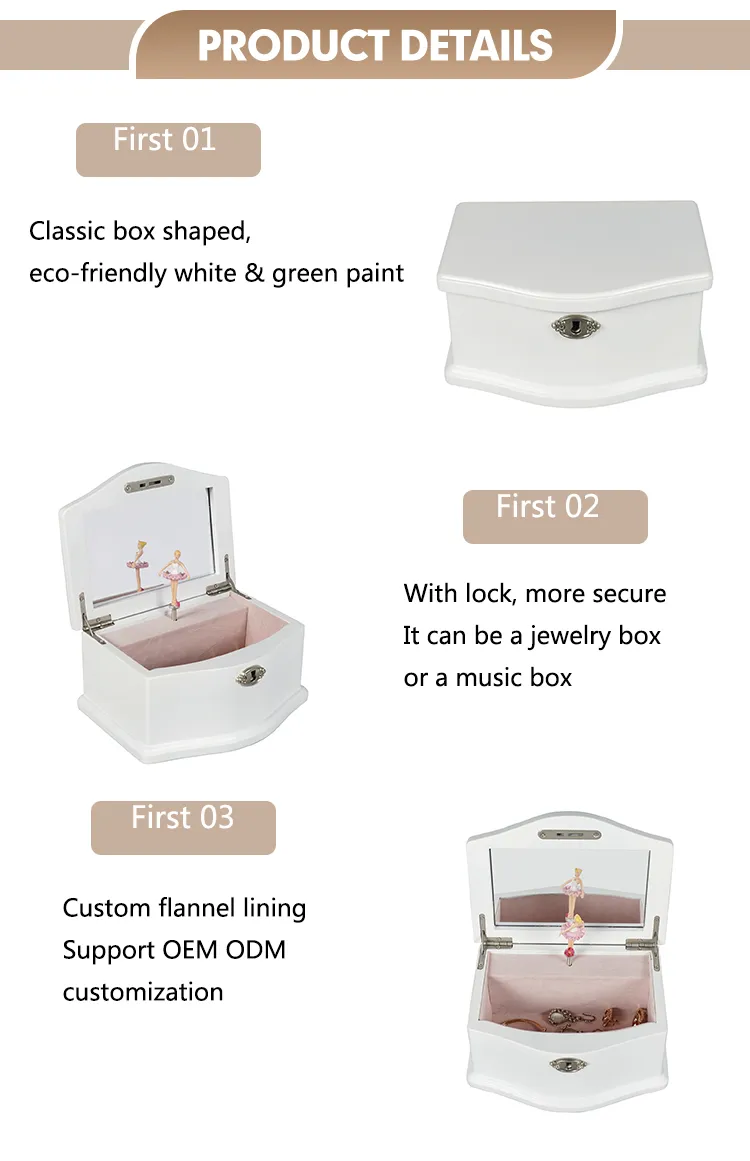 Personalized White High-Quality Music and Storage Wooden Jewelry Packaging Music Gift Box Luxury Custom Ballet Girl Spinning Wind up Music Box