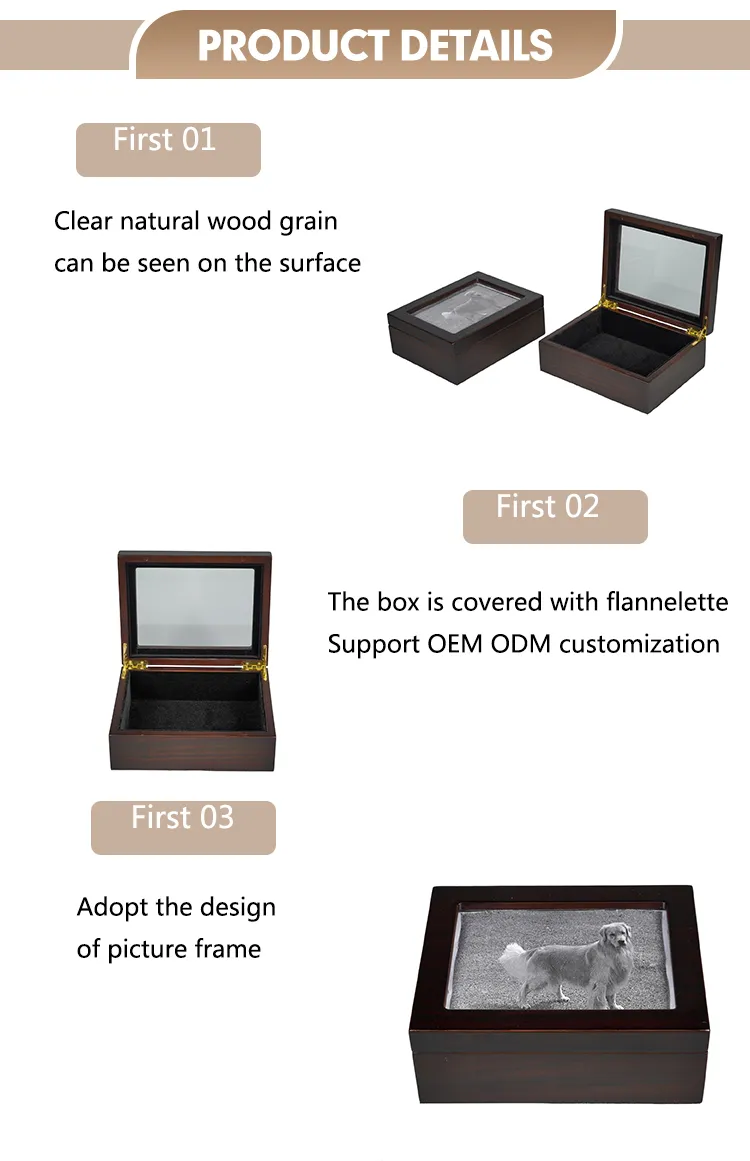 Factory Wholesale Photo Frame Design Rectangle Wooden Funeral Supplies Custom Wood Pet Cremation Urn