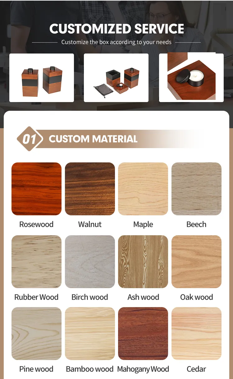 Professional Wooden Funeral Supplies Animal Pet Urn Oak Human Features Memorial Candle Cremation Urn