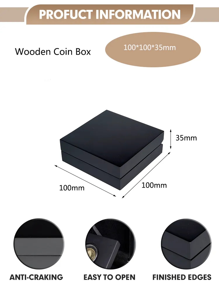 Elegant Black Square Coin Holder Gift Box for Collectors