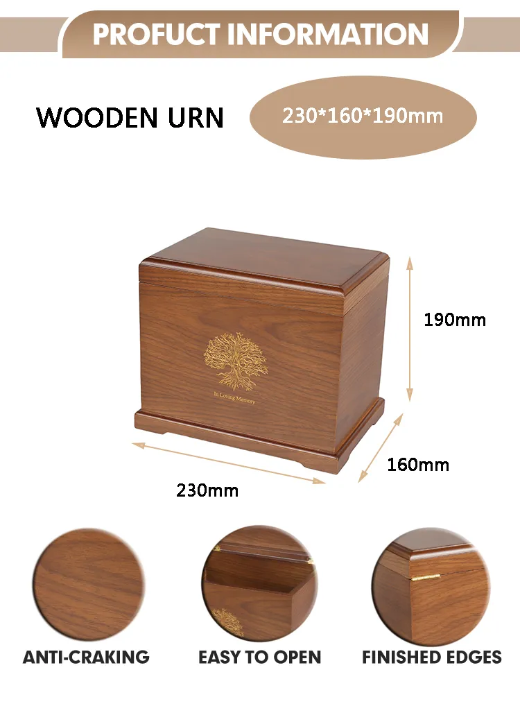 New Arrival High Grade Wood Funneral Coffin Personalized Dog Wooden Urns Cat Cremation Urns Box