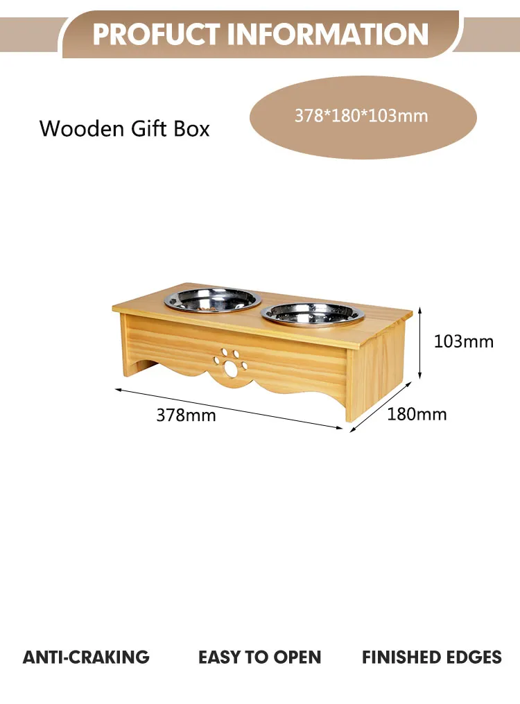 Wholesale Customzied Universal Pet Dining Table Bamboo Cat Bowl Rack with Elevated Wooden Food Storage for Feeder &amp; Bowls