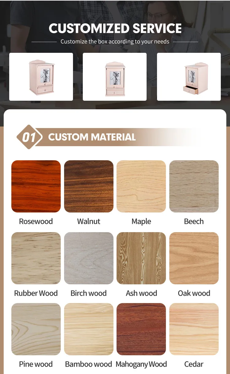 Luxurious Customized Wholesale Funeral Supplies Wooden Casket Animal Ashes Pet Cremation Urn Custom Natural Wooden Pet Urns