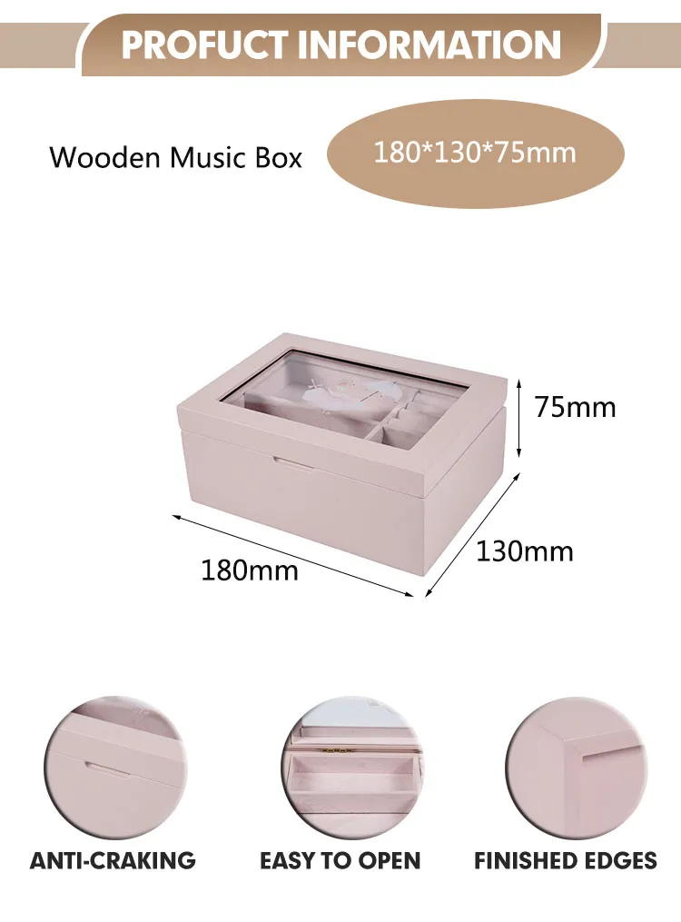 Jewelry Organizer Luxury Wooden Music Box for Jewellery Custom Hand Cranked Wooden Rectangle Wood Storage Jewelry