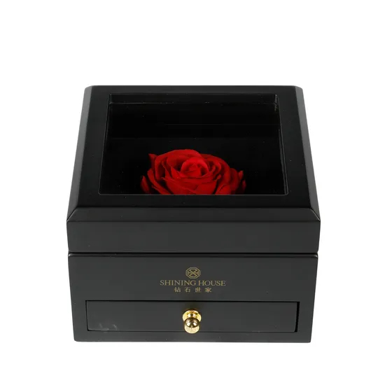 Luxury Wood Jewelry Ring Box Engraved Square Holder Case for Wedding Organizer with Drawer Display Accessories Storage