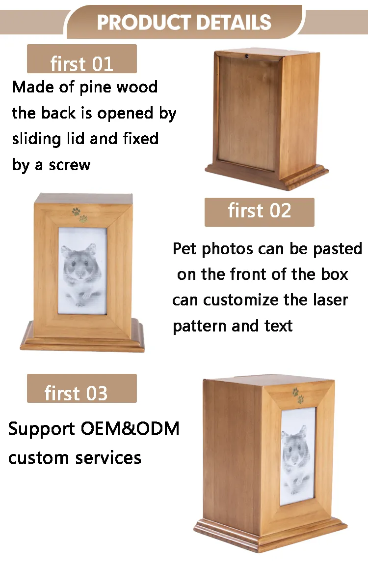 Handmade Wooden Small Cremation Pet Urn Brass Paws Inlaid Wood Memorial Urns Funeral Supplie for Dog and Cat Ashes Box