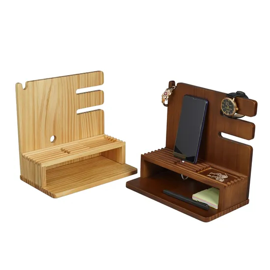 Factory Wholesale Natural Wood Key Holder Wallet Stand Watch Organizer Custom Wooden Phone Docking Station