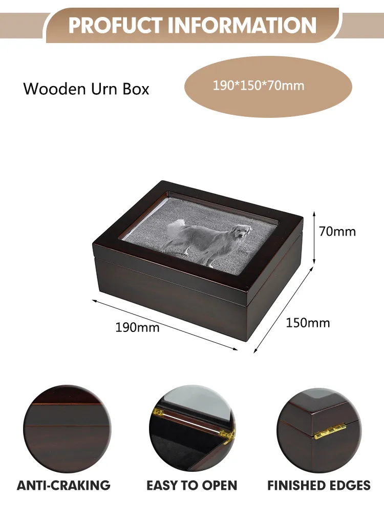 Factory Wholesale Photo Frame Design Rectangle Wooden Funeral Supplies Custom Wood Pet Cremation Urn