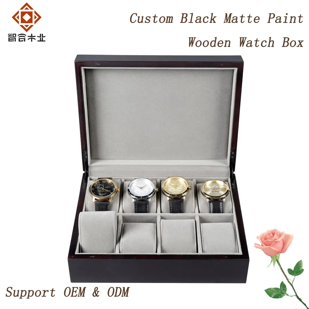 Elegant Black Matte Wooden Watch Display Box for Retail