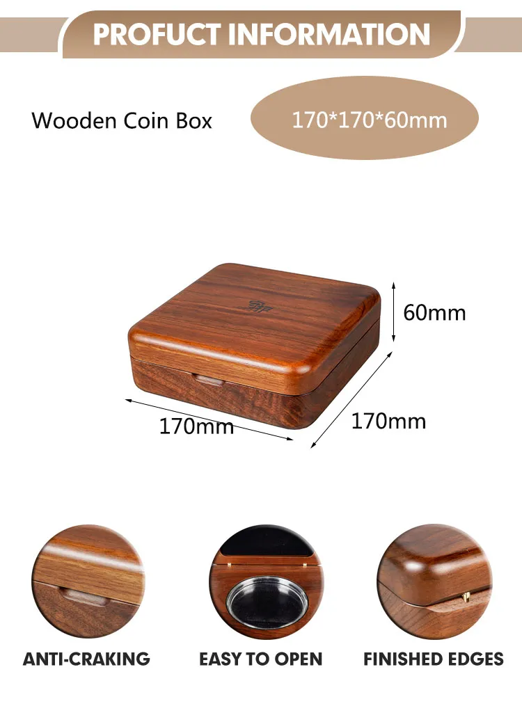 Custom Badge Souvenir Medal Case Solid Walnut Wood Storage Decorative Box Coin Collection Display Case