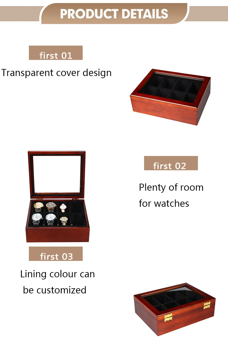 Premium Solid Wood Automatic Mechanical Watch Winder Storage Packaging Box Wooden Watch Box Organizer with Glass Lid Wooden Watch Case with Drawer
