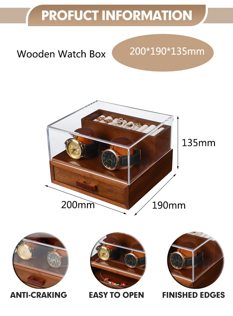 Custom Wooden Watch Box Luxury Multi-Slot Wooden Four Columns Watch Case and Wooden Gift Packaging Storage Box