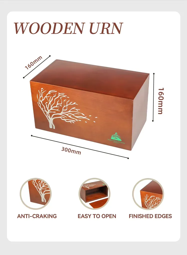 Zhihe Custom Logo Funneral Supplies Wooden Pet Urn Personalized Memorial Keepsake Smooth Wood Finish