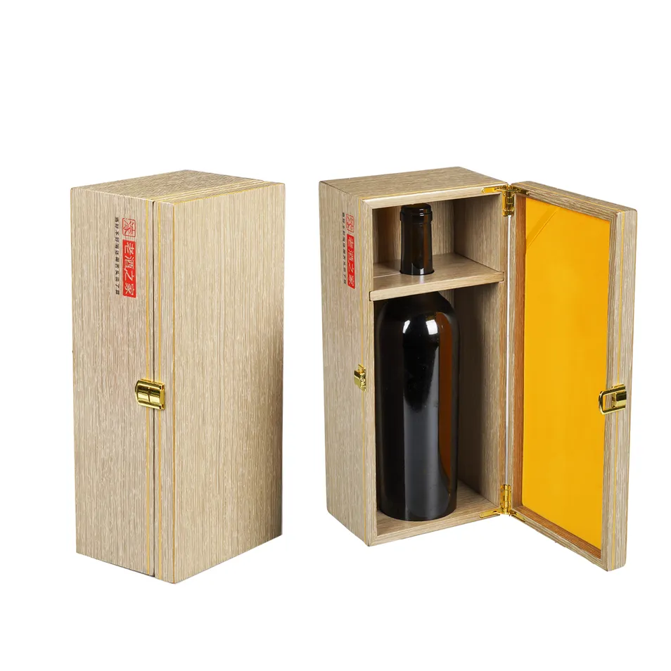 Factory Price Wholesale Custom Laser Logo Single Wooden Wine Gift Box Guangdong Wine Box for Gift