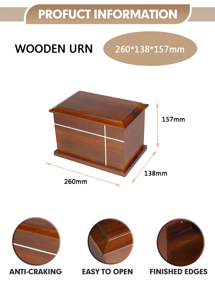 Luxurious Customized Genuine Pet Ashes Cremation Urns European Style with Casket Walnut Oak Mahogany Cherry Wood
