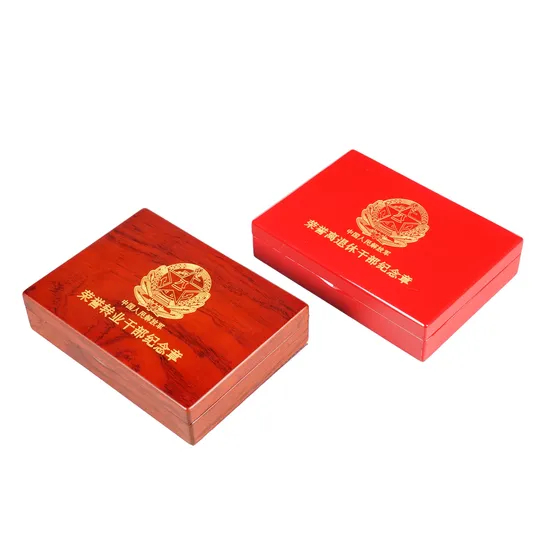High-End Red Handmade Wooden Box with Velvet Lining Designed for Badges Coins