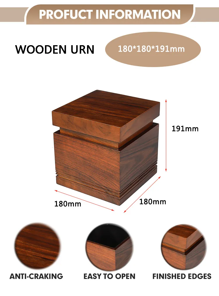 Hot Sale Wooden Pet Dog Cat Urn Ashes Slide Lid Walnut Wood Memorial Urn Box