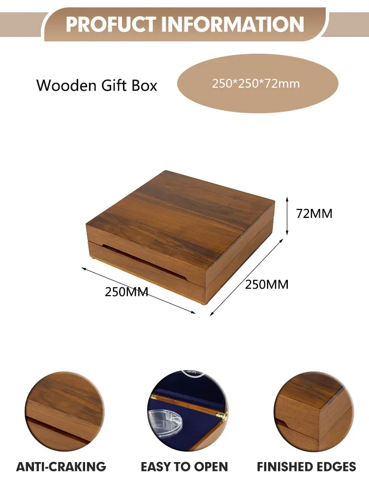 Wholesale Natural Wood Walnut Custom Logo Wooden Coin Storage Box with Hinges