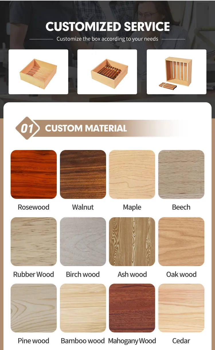 Premium Wooden Cigar Humidor Storage Gift Packaging Box Cigarette Case with Humidor and Accessories