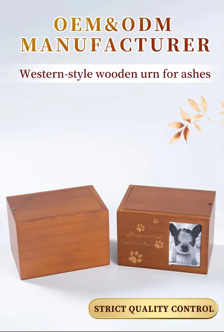 Zhihe Bamboo Pet Urn with Slide-Top Lid Photo-Stickable Front Customizable Laser-Engraved Patterns Text OEM Service Available.