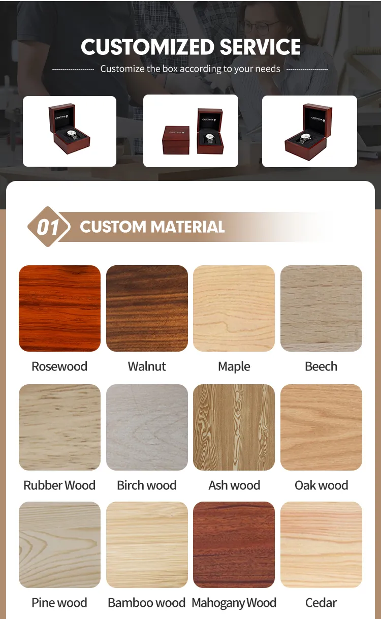 Hot Selling PU Leather Lining Men Wristwatch Packaging Luxury Wooden Watch Box Custom Logo Black Single Watch Box Case