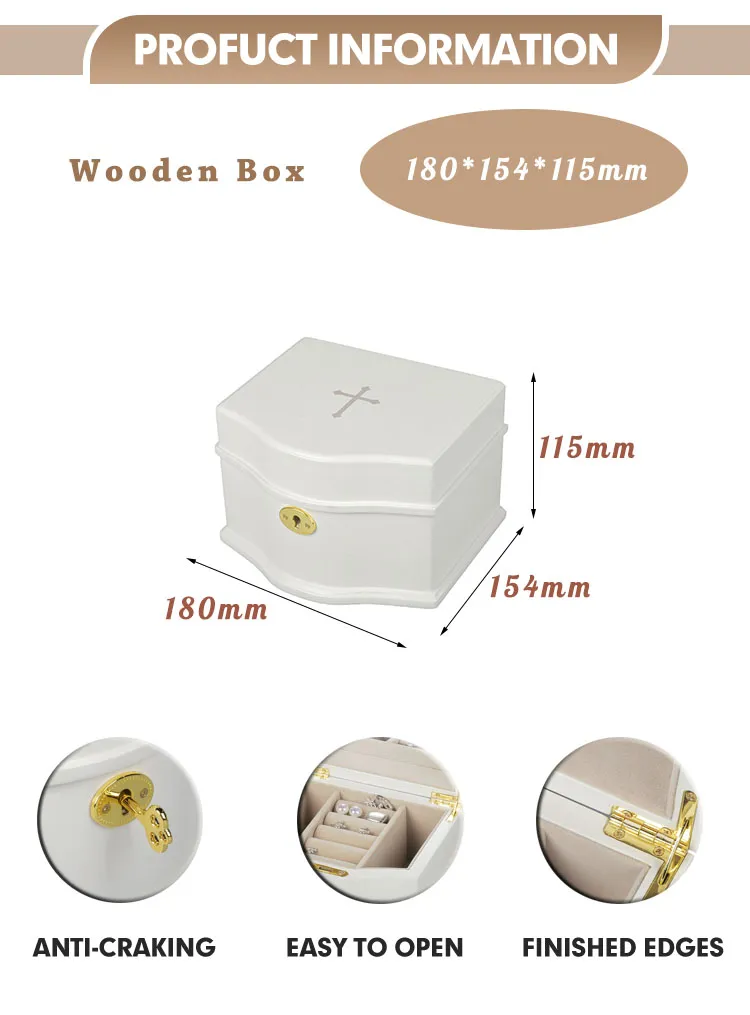 White Color Matt Finish Wooden Jewelry Organizer Storage Luxury Gift Box with Mirror