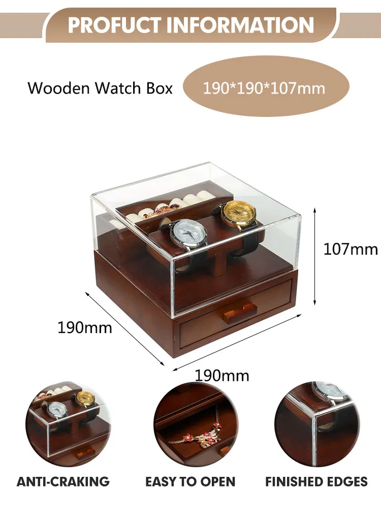 Wholesale Brown Wooden Jewelry Organizer Storage Luxury Gift Box Custom Packaging Watch Box